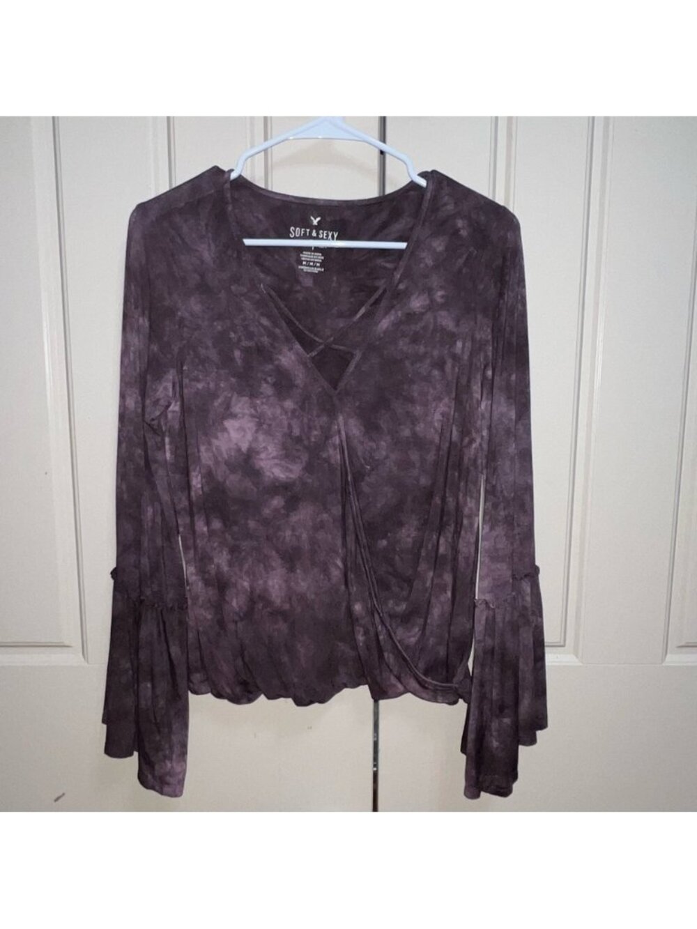 American Eagle Soft & Sexy Purple Tie Dye Bell Sleeve Long Sleeve Shirt Size M